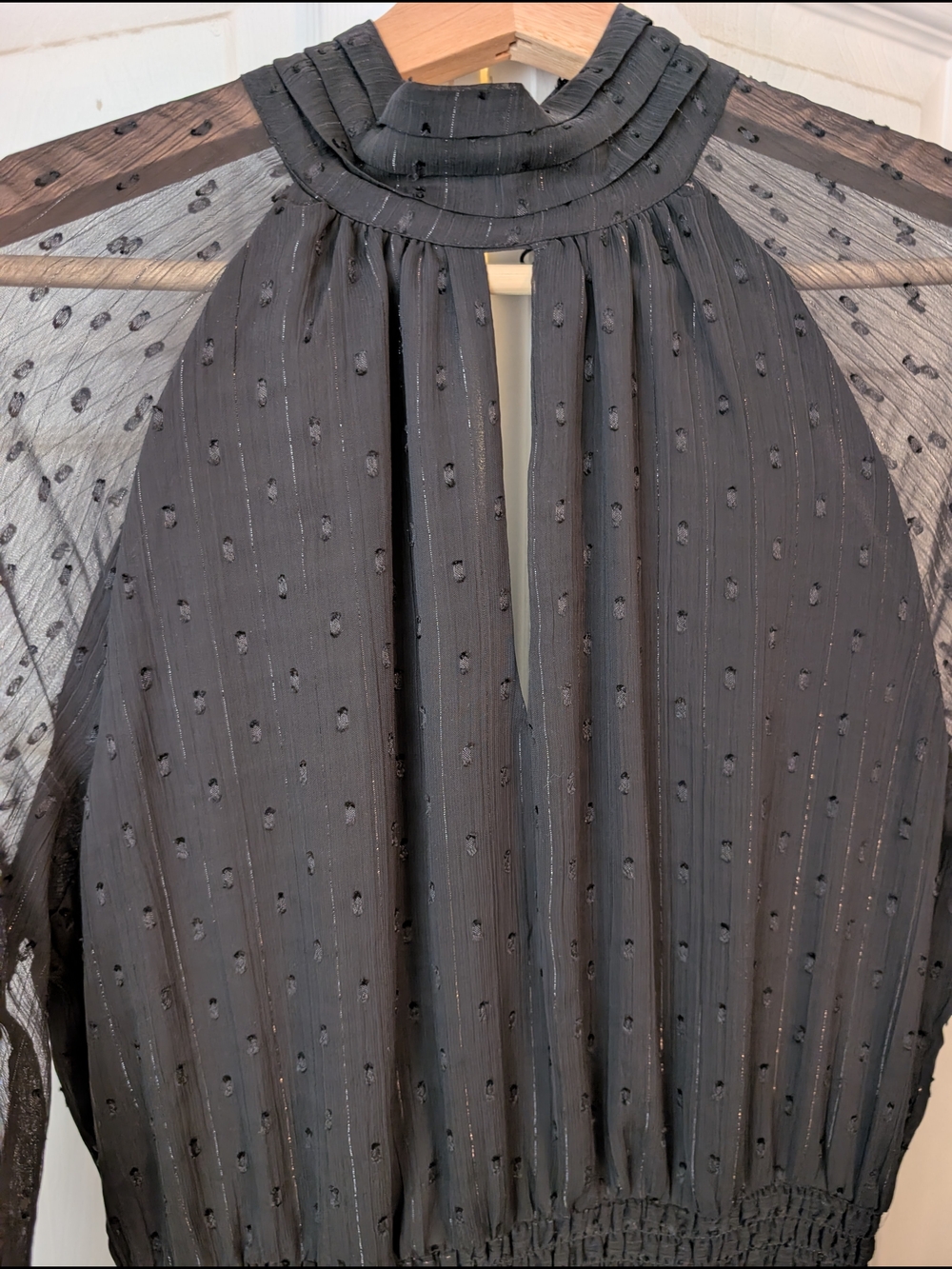 Black Long-Sleeve Swiss Dot Maxi Dress - Picture 2 of 6